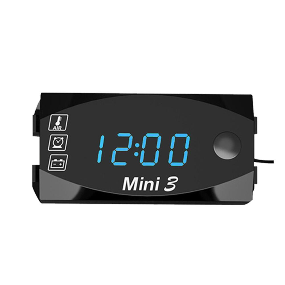 6 V-30 V Motorfiets Elektronische Klok Thermometer Voltmeter 3-in-1 IP67 Waterdichte LED Horloge Met universele Screen Digitale Display: Blue