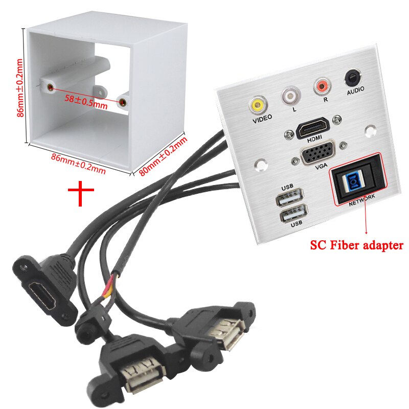 Wall Desktop Extension Cord Socket Aluminum Alloy Panel VIDEO L R AUDIO HDMI VGA USB RJ45/SC Optical Fiber/TV/BNC Connector: SET 3 / USB 3.0