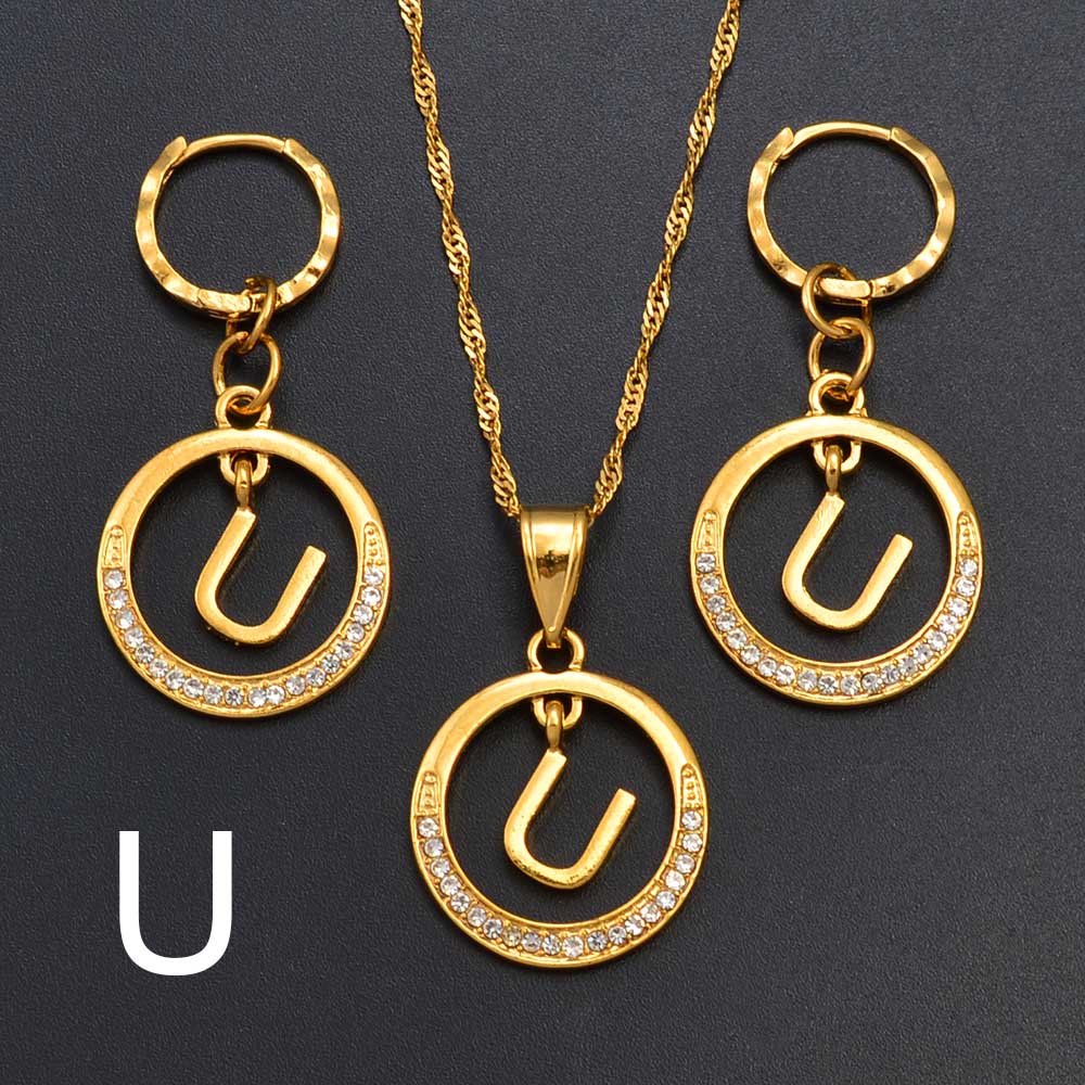 Anniyo A-Z Alphabet einstellen Anhänger Halskette und Ohrring einstellen,Guam, Hawaii, Afrikanische Initial Schmuck Englisch Buchstaben #260306