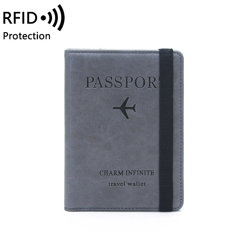 8 colori RFID Copertina Del Passaporto di Viaggio Del Raccoglitore unisex di Affari Multifunzionale Della Carta di Credito Della Borsa dell'organizzatore di Caso con fascia Elastica: grigio