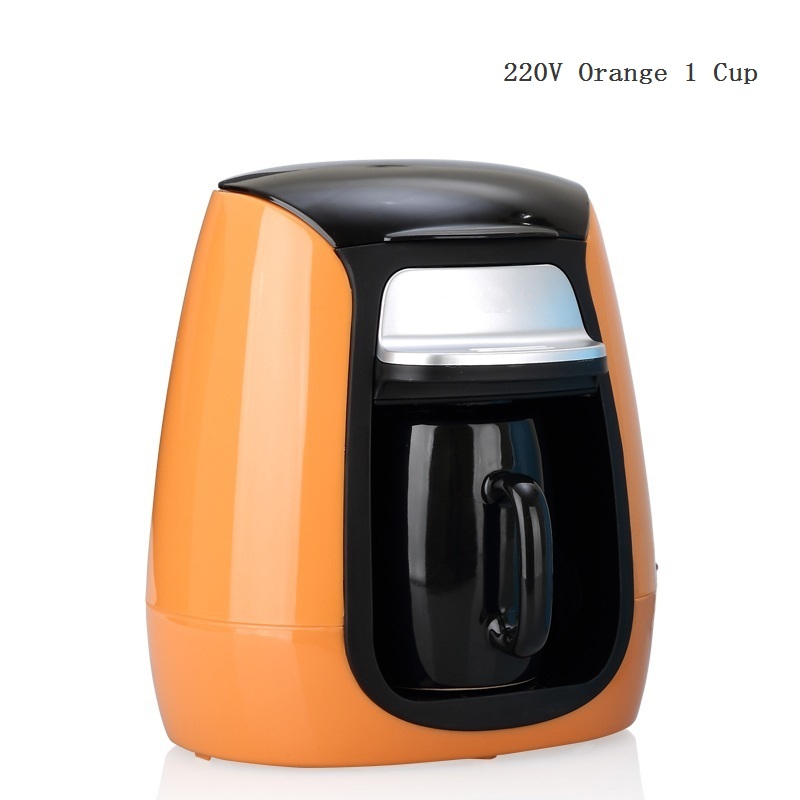 DMWD 1 Cup / 2 Cups Mini Drip Type Coffee Machine Automatic American Coffee Maker With Ceramic Mug Cup Home Tea Maker 220V: Orange 1 Cup 220V
