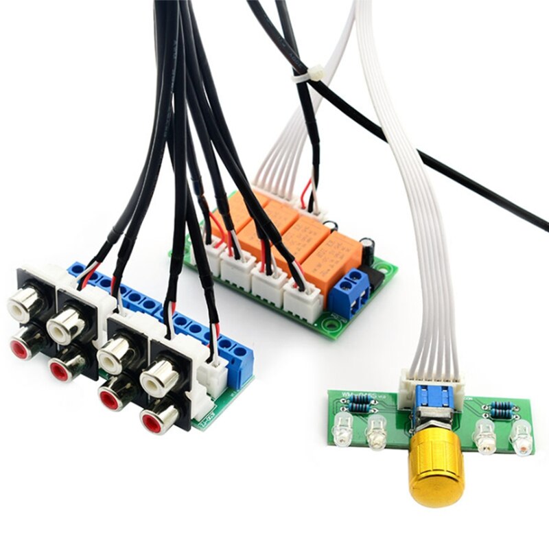 Selector de señal de entrada de Audio de 4 vías con relé, conmutador RCA, placa de selección de entrada de Audio, conmutación rotativa para amplificadores (acabado)
