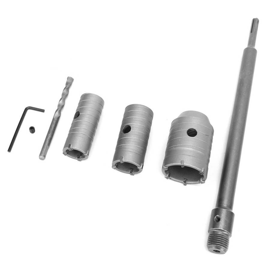 30/40/50mm Carbide Tip Hole Saw Drill Bit Set with 350mm Long Shaft with Wrench for Brick Concrete Wall Air Conditioning Vents