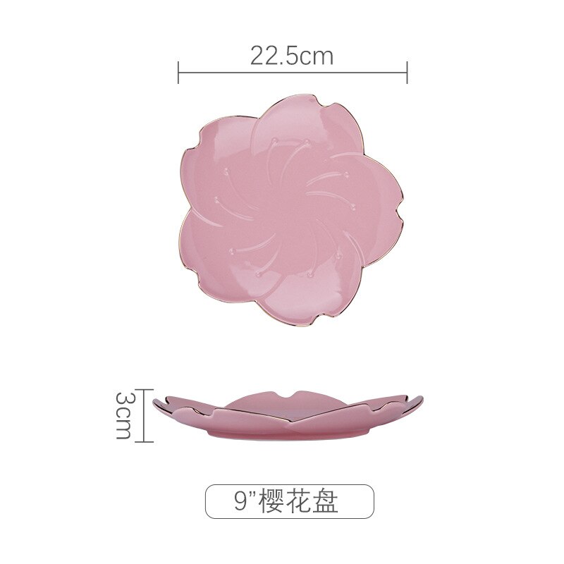 Blomster keramisk fad krydderi dyppeskål sakura keramisk fad kirsebærskål trinket platos sauce fad blomsterfad til køkken: Lyserød 9 tommer skål