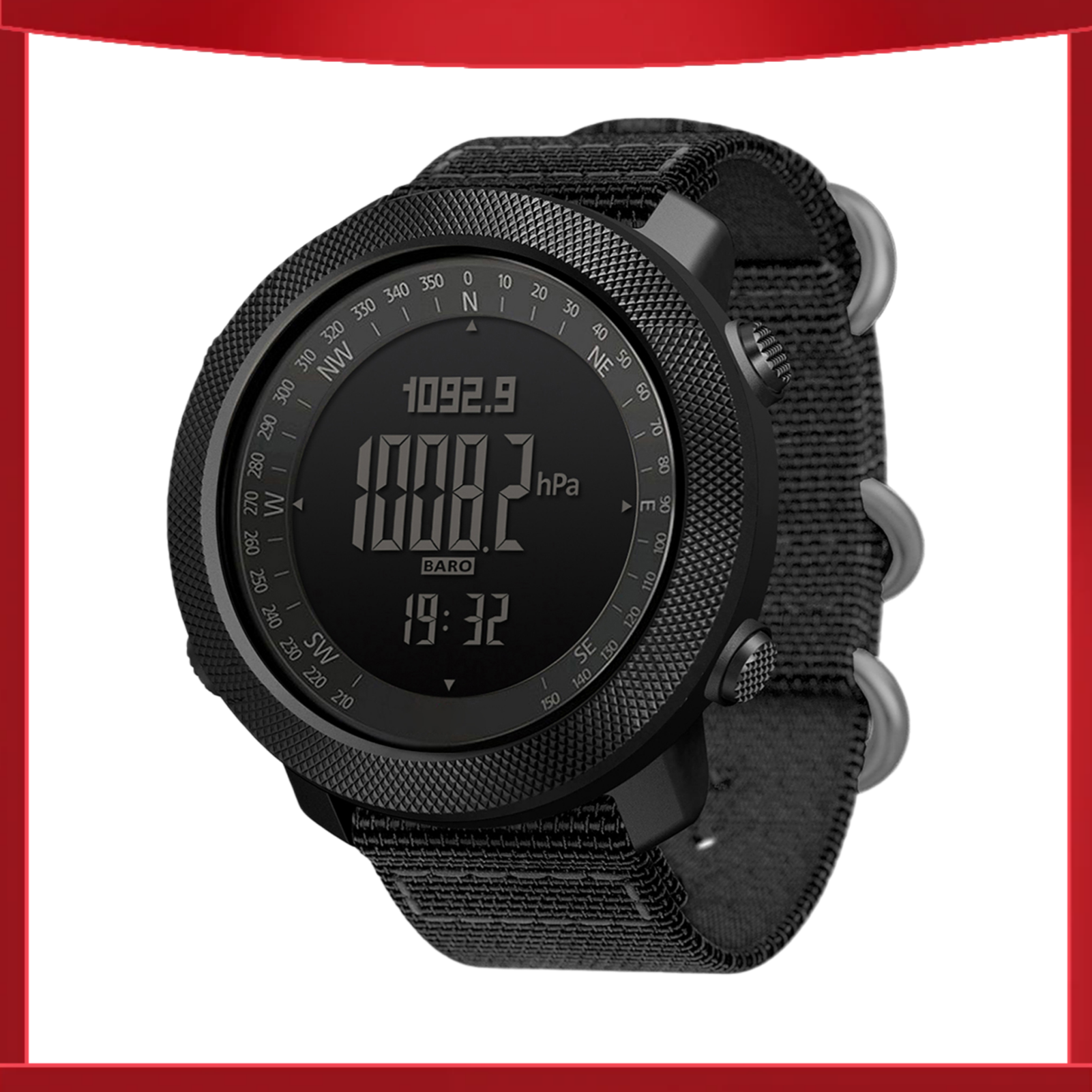 Digitale draussen-Sportuhr mit Höhenmesser, Barometer, Kompass, Weltzeit, 50M Wasserdicht, Schrittzähler Armbanduhr