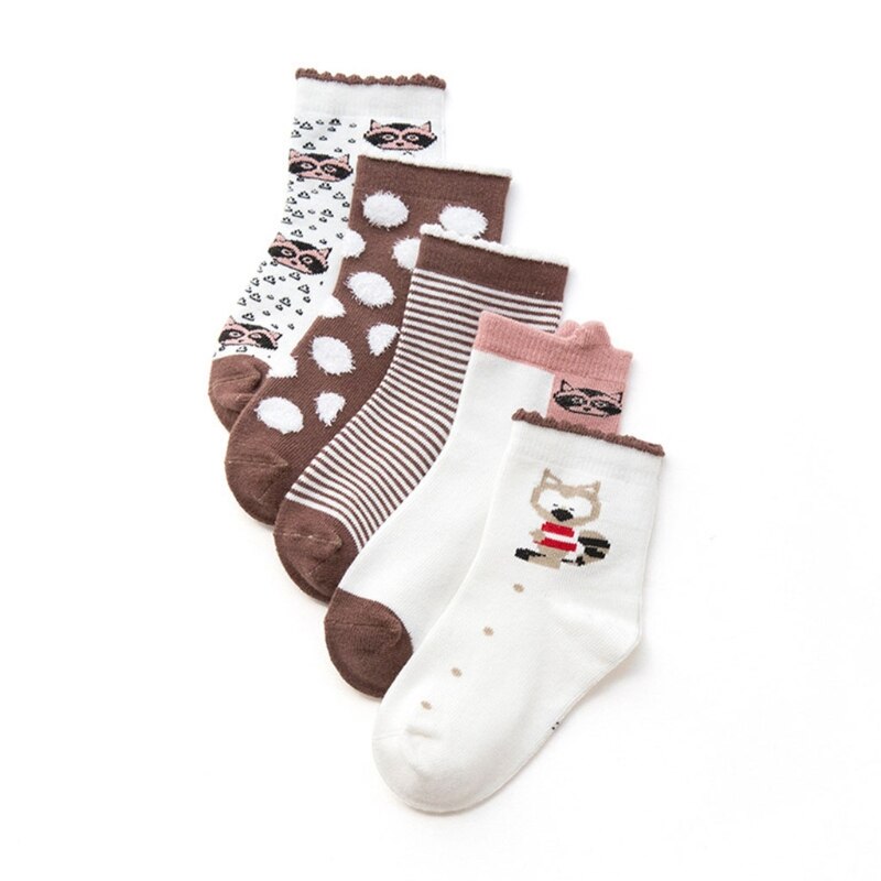 5 Paar/satz Kleinkind Baby Weiche Baumwolle Socken Keine-Unterhose Karikatur Boden Strumpf Frühling Herbst Winter Warme Mittel Rohr Sox für freundlicher Jungen: Civet Katze