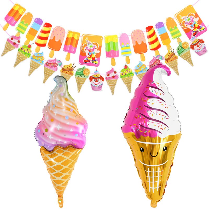 Ice Cream Popsicle Banner Bunting Foil Balloons for Tropical Summer Theme Hawaii Party Decoration Kid Birthday Air Globos