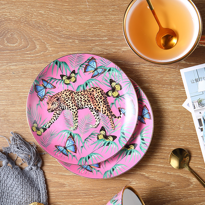 Creatieve Roze Bone China Mok Luipaard Bos Cheetah Keramische Kopje Koffie Melk Water Afternoon Tea Party Drinken Thuis Drinkware