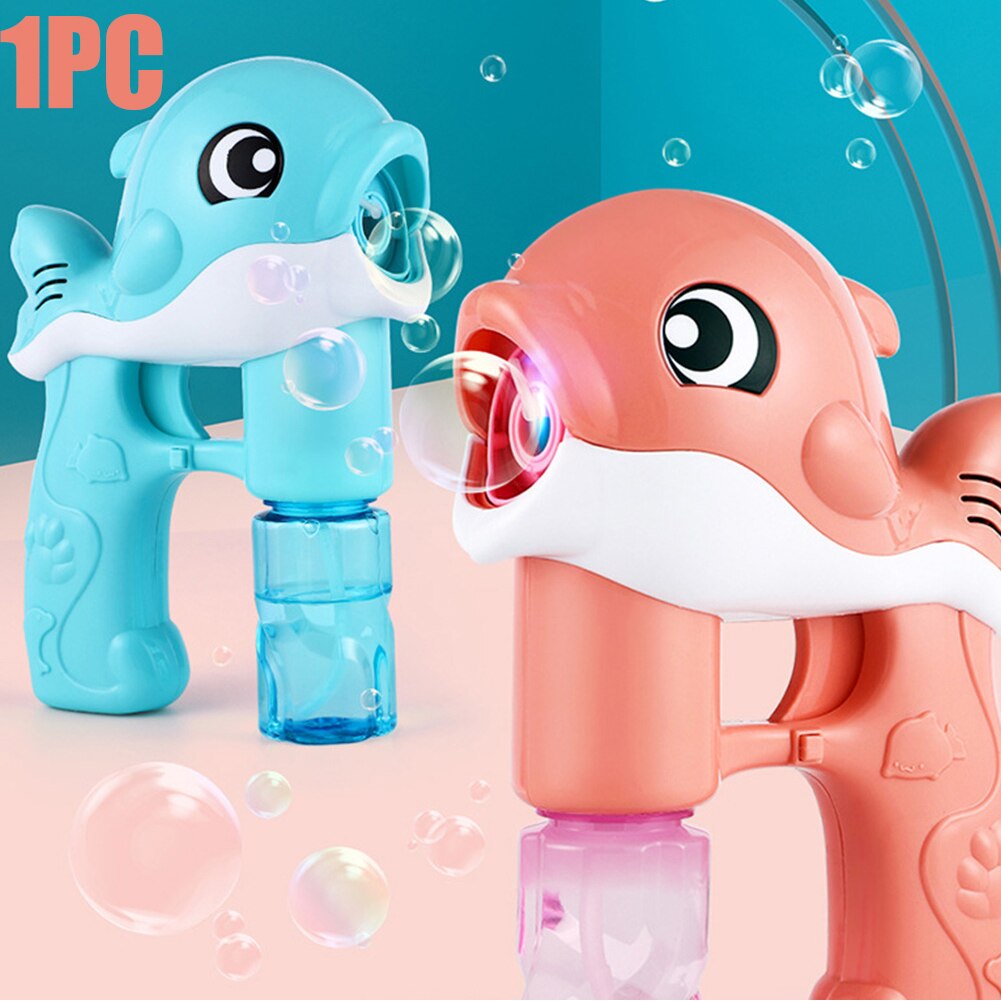 HL196 2 Birthday Cute Dolphin Electric Automatic Soap Bubble Blowing Machine Party Wedding Kids Toy Square Soft Light Home