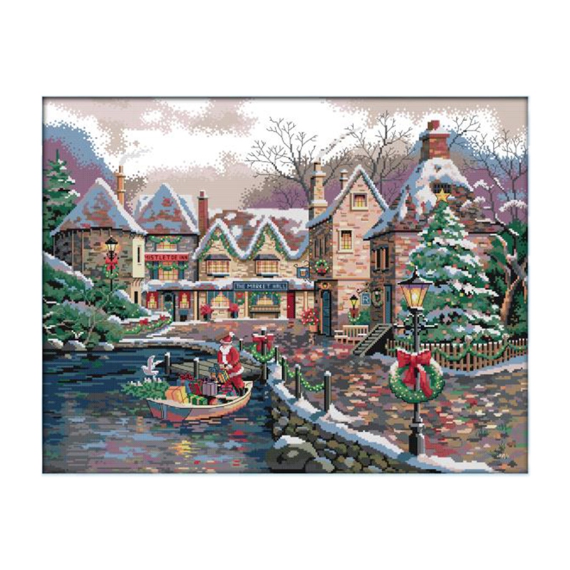 Cross Stitch Stamped Kits 14CT Printed Embroidery Cloth Needlepoint Kits Easy Patterns for Christmas Town: Default Title