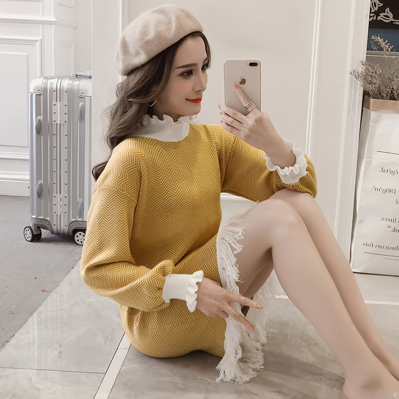 mutterschaft zur Seite fahren herbst Winter süße betroffen kleid warme schwangere frauen stank kragen langarm quaste zur Seite fahren