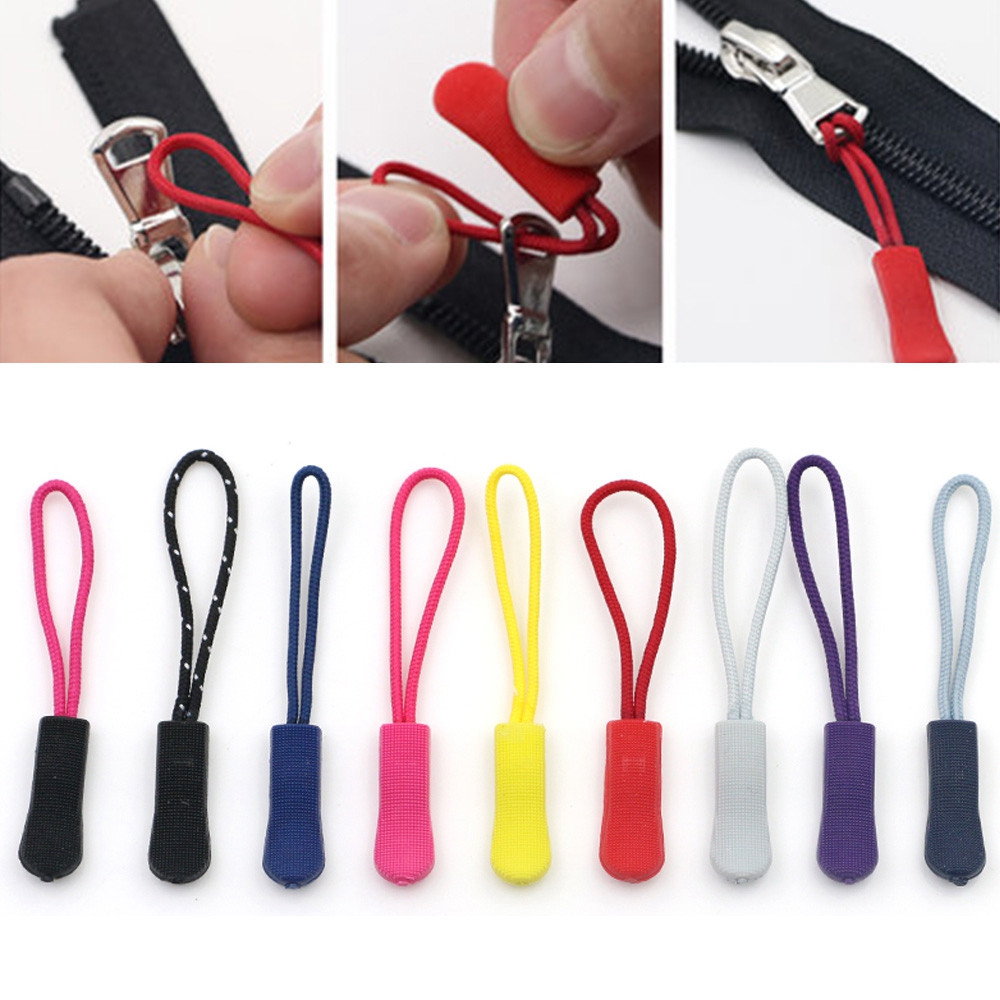10Pcs Zipper Pull Puller End Fit Rope Tag Fixer Zip Cord Tab Replacement Clip Broken Buckle for Sewing Clothes Travel Bags