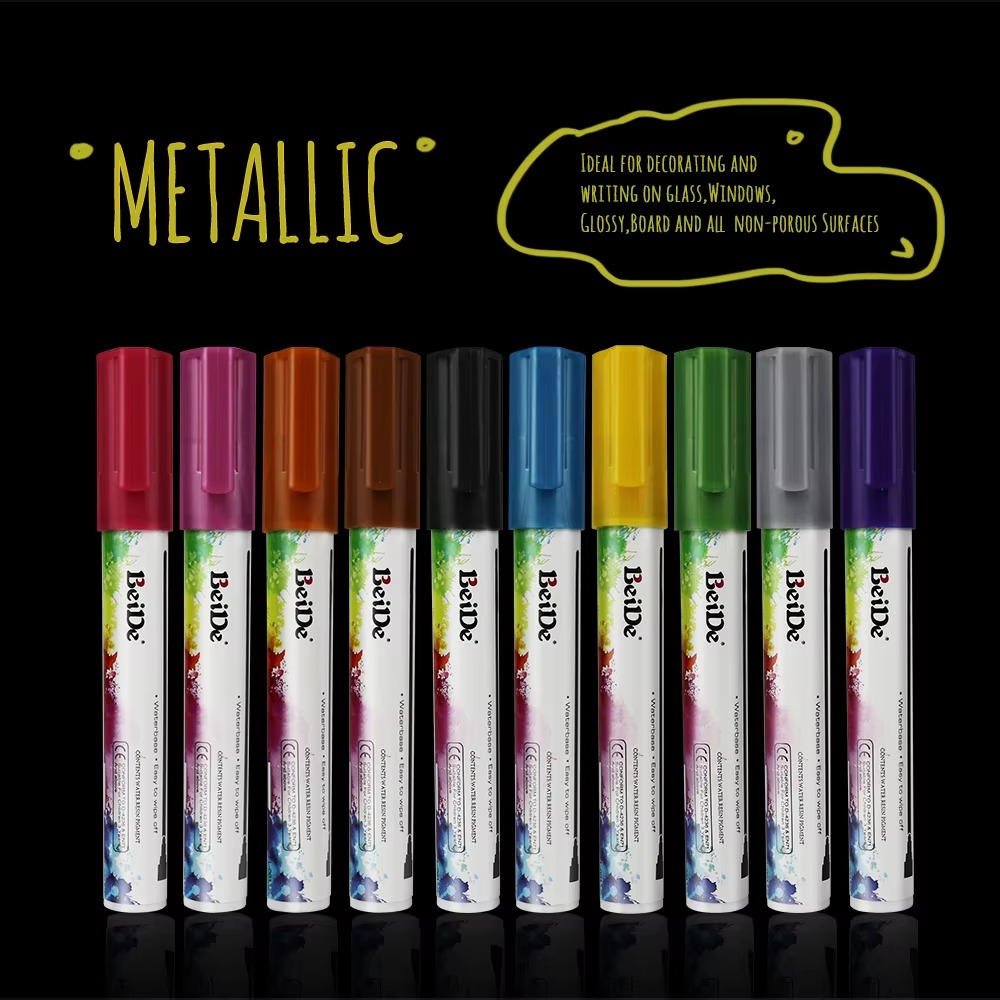 Metallic Kleur Vloeibaar Krijt Marker Set Nat/Droog Wissen Krijt Venster Marker Pennen voor Steen Papier Metalen Kunst schilderen