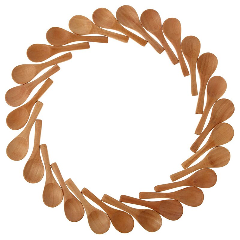50 stück Kleine Holz Löffel Mini Natur Löffel Holz Honig Teelöffel Kochen Gewürze Löffel für Küche (Hellbraun)