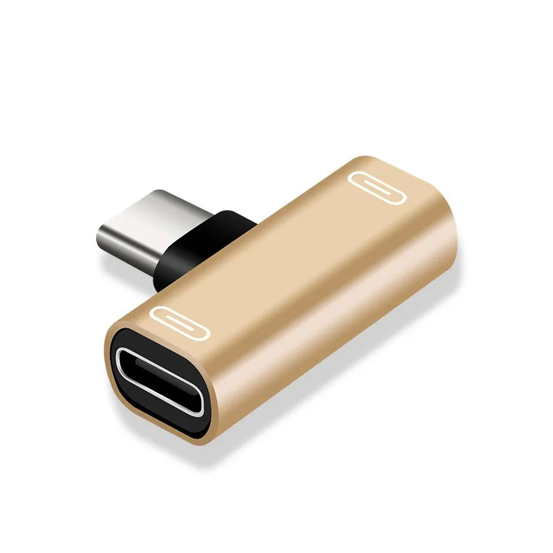 Usb-c-splitter typ-c-hane till dubbel typ 1 2 in -konverterare för telefon, hörlurar typ-c-port: Guld-