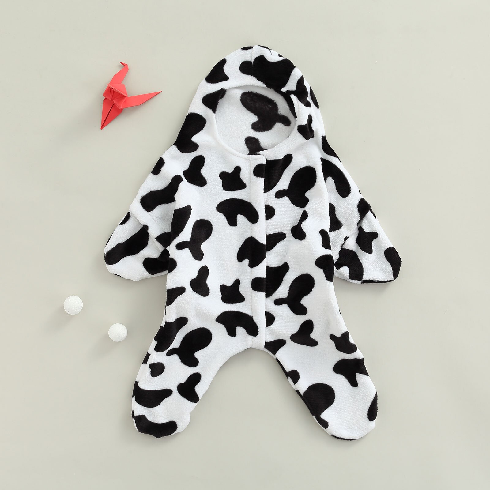Baby Baby Meisjes Jongens Fleece Hooded Romper, Winter Warm Koe/Bunny Print Lange Mouwen Betaalde Jumpsuit