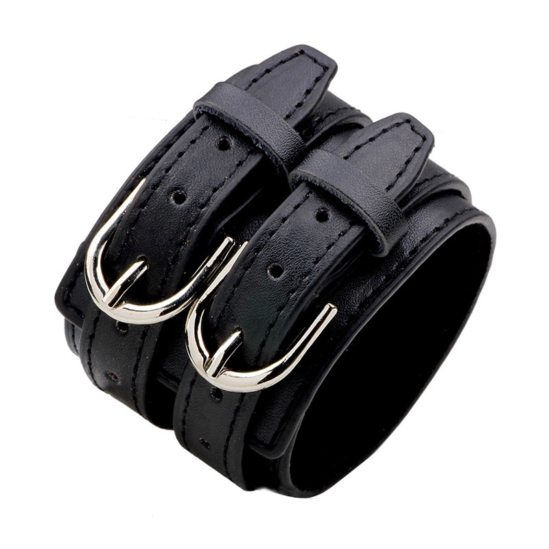 3 couleur Double ceinture en cuir poignet amitié grand large Bracelet pour hommes boucle Vintage Punk bijoux pour YWQR2300: black