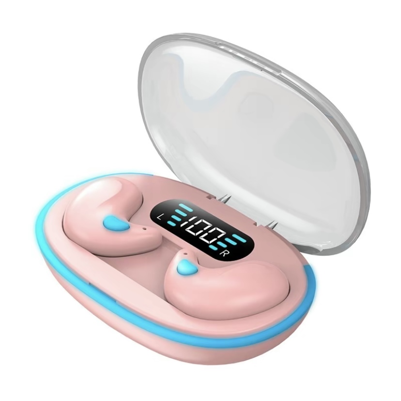 Auriculares inalámbricos X55 para dormir, miniaudífonos TWS con Bluetooth, estéreo, ocultos, micrófono, llamada HD, impermeables: Rosa