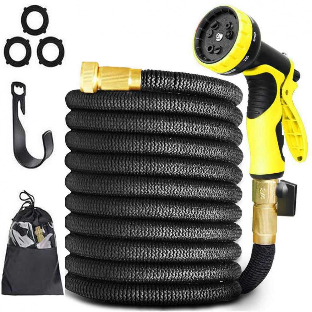 25ft-150ft plastikslanger rør med sprøjtepistol haveslange udvidelig magisk fleksibel vandslange eu slange til vanding bilvask spray: 25ft 7.5m / Sort