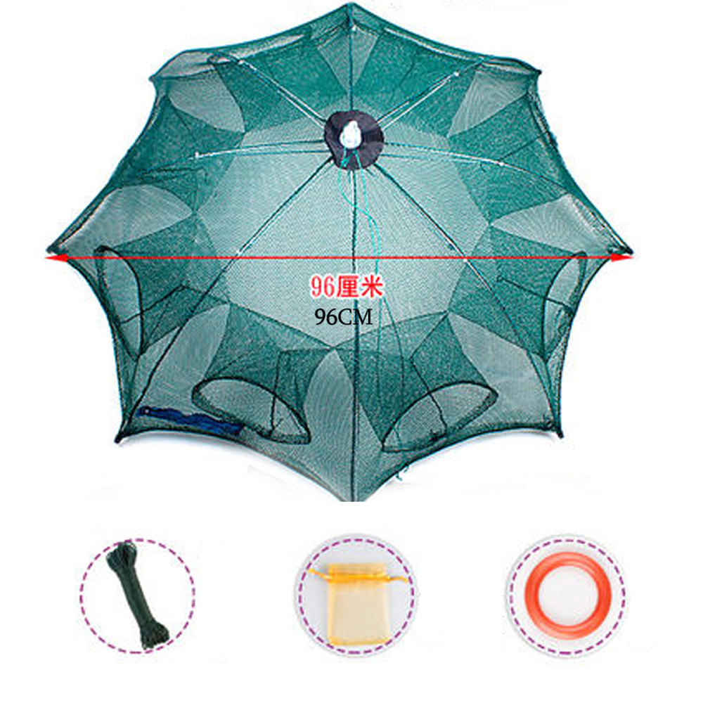 4/6/8/10/12/16/20 Holes Folded Portable Hexagon Fishing Net Crayfish Fish Automatic Trap Shrimp Carp Catcher Cages Mesh Nets Cra: 8 Imports