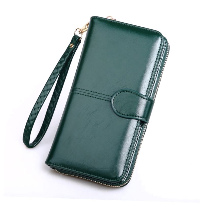 Grote Capaciteit Vrouwen Portefeuilles Pu Leer Vrouwelijke Portemonnees Lange Clutch Multifunctionele Rits Hasp Portemonnee Telefoon Portemonnee Kaarthouder: Green