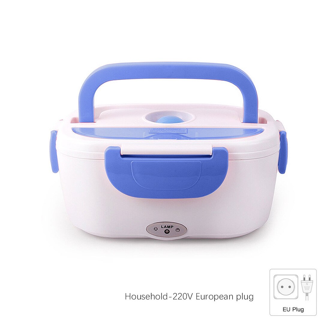 12V-24V 110V 220V Electric Heated Lunch Box Portable 2 in 1 Car& Home US Plug/EU Plug Bento Boxes Stainless Steel Food Container: blue Eu plug