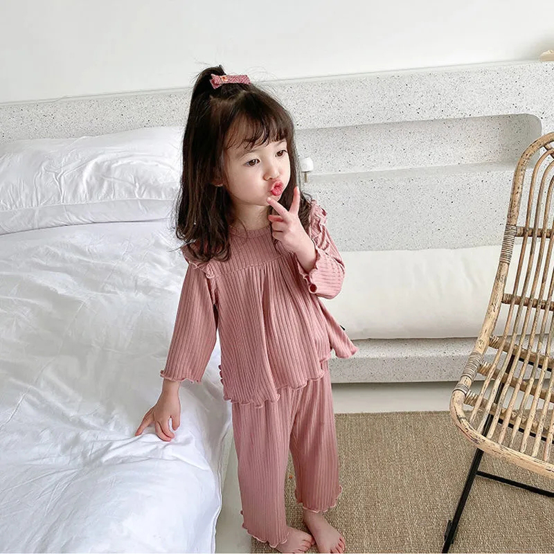 Baby Meisje Pyjama Past Lente Herfst Casual Nachtkleding Kinderen Koreaanse Stijl Kleding Sets Kids Homewear Kleding 2Pcs: AH7025-Pink / 2T