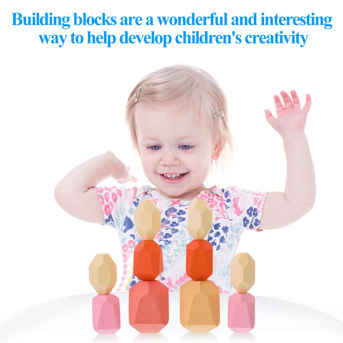 Children's Wooden Colored Stone Jenga Building Educational Toy Nordic Style Stacking Game Wooden