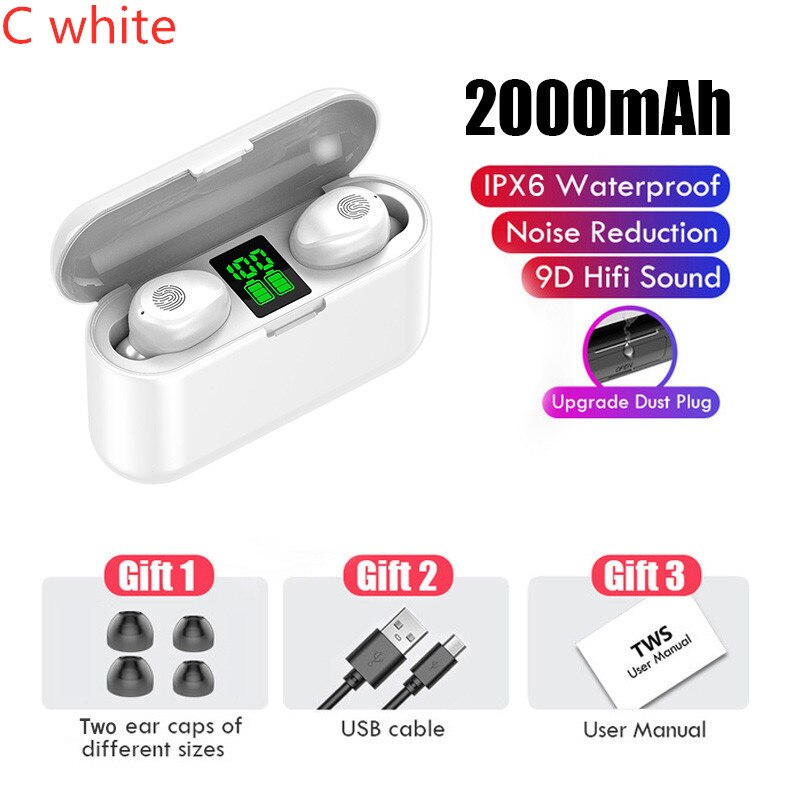 Tws bluetooth hoofdtelefoon, draadloze sport oordopjes, mini gaming headset met microfoon, waterdichte oordopjes voor xiaomi, huawei, oppo en iphone: C wit