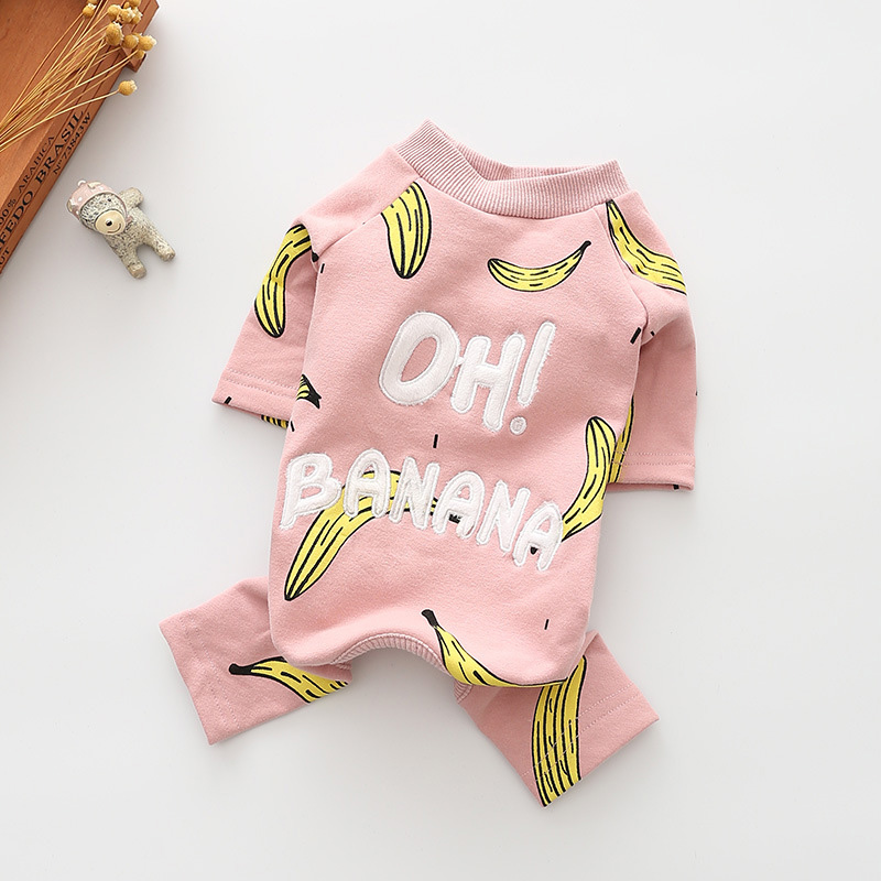 Banana Print Hond Vier Been Kleding Voor Honden Pyjama Winter Hond Jas Franse Bulldog Kleding Voor Honden Kostuum Puppy pet Outfit: Roze / Xl