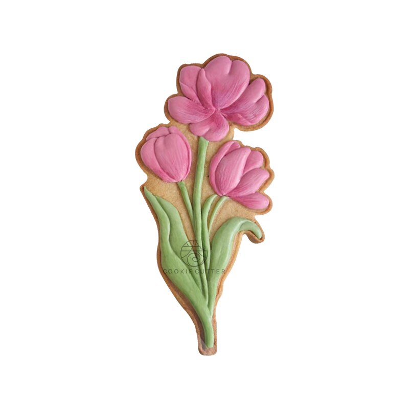 Molde con patrón de tulipán para el día de la madre, cortador de galletas con forma de flor de dibujos animados, ramo, molde de Fondant, moldes para galletas con glaseado