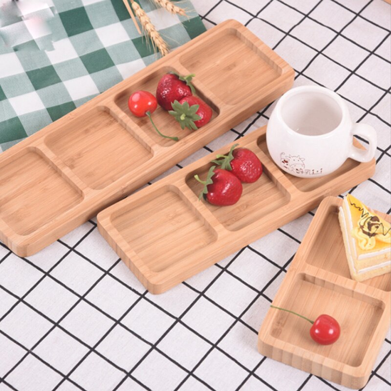 Japanese Style Bamboo Grid Plate Wood Fruit Dessert Bread Cake Plate Bowl complementary Food Plate Barbecue Plate