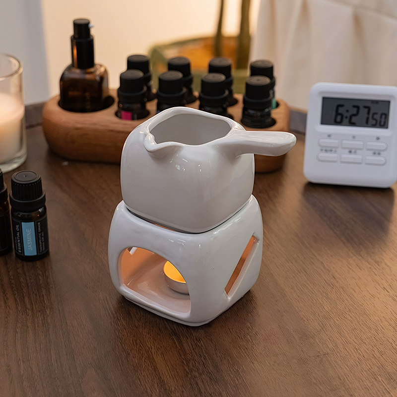 Stor rökelsebrännare för eteriska oljor i keramik, skönhetssalong, aromaterapilampa, skållningsskyddande handljushållare, klubbhustevärmare