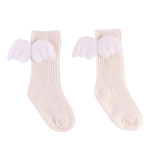 Nyligt søde dejlige baby børn toddler pige flæser blød knæ høj ben varmere bomuld engel vinger sokker 0-4y 4 stil: Hvid 0 to 2 y
