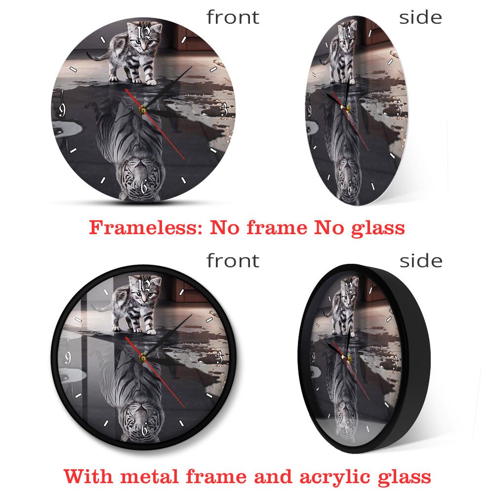 Gato Malhado Reflexão White Tiger Art Home Decor Relógio De Parede Motivacional Reflexão Reflexão da Alma Do Gato Relógio de Parede Tigre