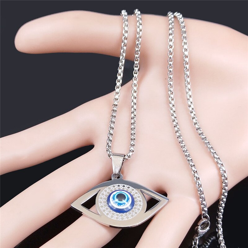 Islam Hamsa-collar de ojo Azul malvado, joyería griega de acero inoxidable, ojo turco, N1258S02
