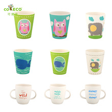 Taza de agua de fibra de bambú COECO para niños, taza de alimentación de bebé respetuosa con el medioambiente, taza de zumo de leche con dibujos para niños