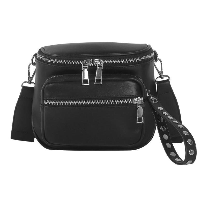 Bolso de hombro de Color liso para mujer, bandolera de piel sintética de gran capacidad, informal: Black