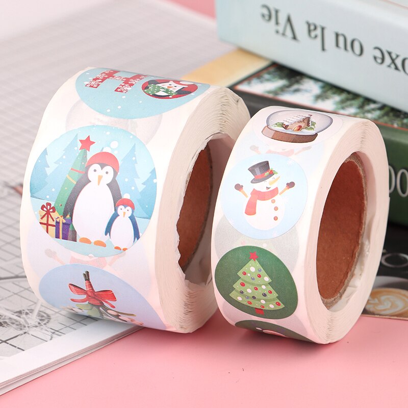 500Pcs Sticker/roll Merry Christmas Happy Holidays Stickers Cards Package Seal Labels