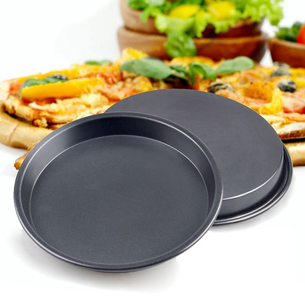 Round Pizza Plate Pizza Pan Deep Dish Tray Carbon Steel Non-stick Mold Baking Tool Baking Mould Pan Pattern 7inches FD