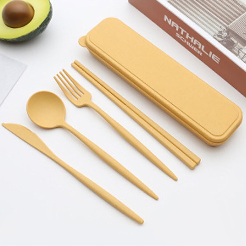 Couverts portables de voyage, boîte de couverts portables de voyage Style japonais couteau à paille de blé fourchette cuillère baguettes pour étudiants service de vaisselle de cuisine 4 pièces/ensemble: A8-4pcs and box