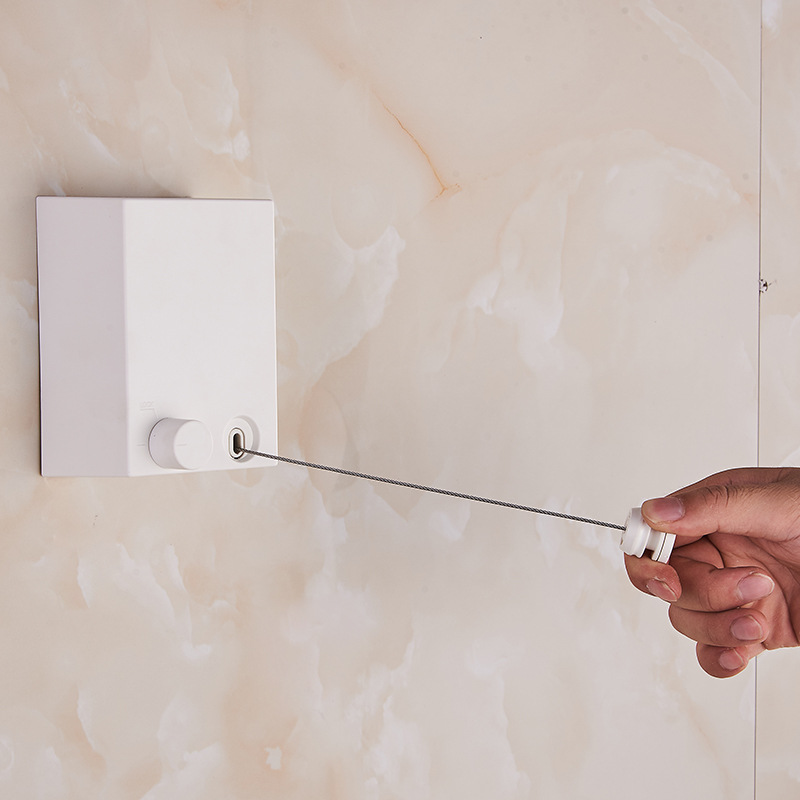 Svart balkong osynlig krympning tyglinje vägghängande teleskopisk vajer hotell badrum kläder torkställ 4.2 meter