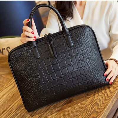 Dames casual tassen 13 14 inch laptoptas kantoortas voor dames aktetassen vrouwelijke manager zakelijke vrouwen aktetas leren handtas: Zwart