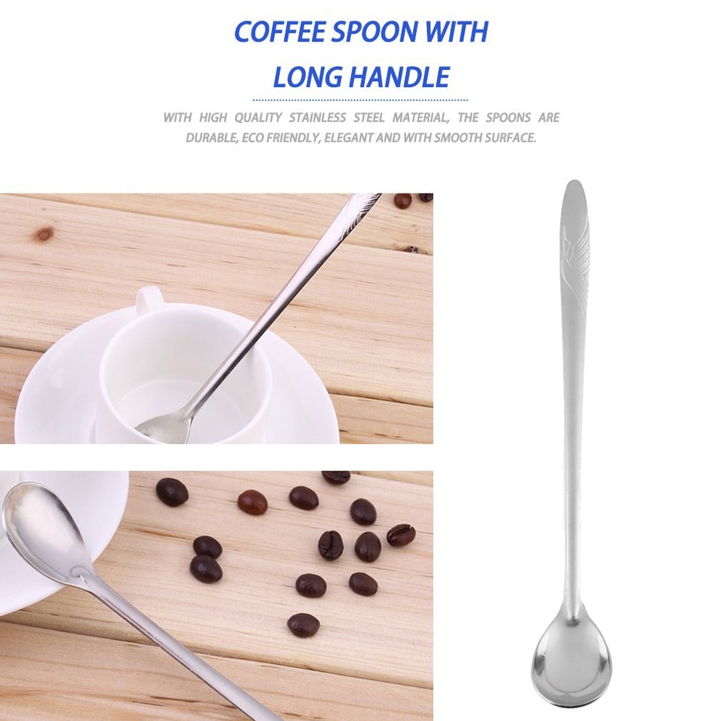 Long-Handle Spoon Ice Cream Tea Coffee Handled Long Handle Stainless Steel Spoons Flatware Popular