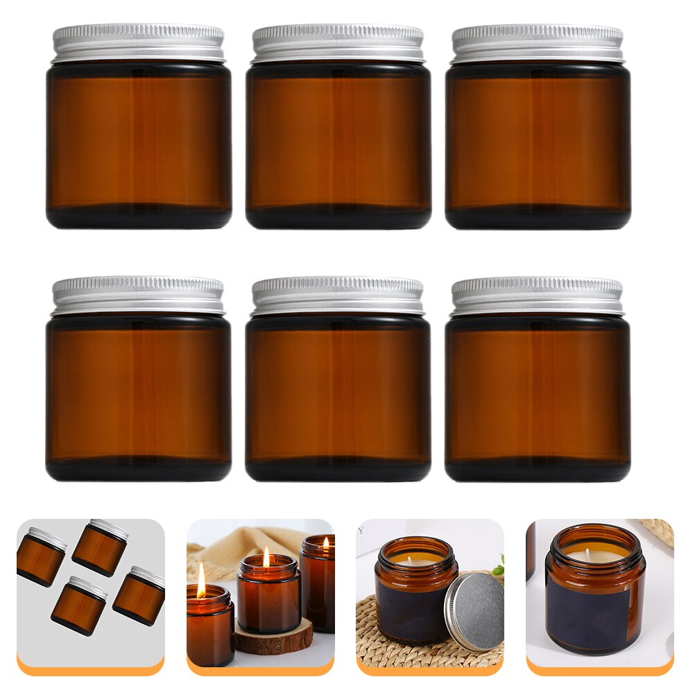 Bocaux en verre ambre, 6 pièces, tasses à bougies en cire rechargeables, bougeoirs vides avec couvercle
