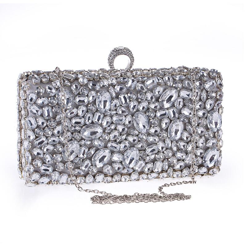 Women Clutch Evening Bag Beaded Crystal Lady Wedding Purse Rhinestones Handbags Silver Black Evening Clutch Bags for Women: Design A silver