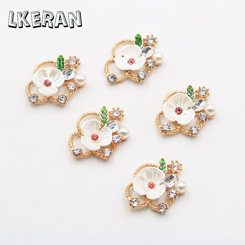 LKERAN – boutons en résine strass 18x24mm, 10 pièces, style Simple, fleur, bouton-pression pour nœud de cheveux, bijoux de décoration faits à la main