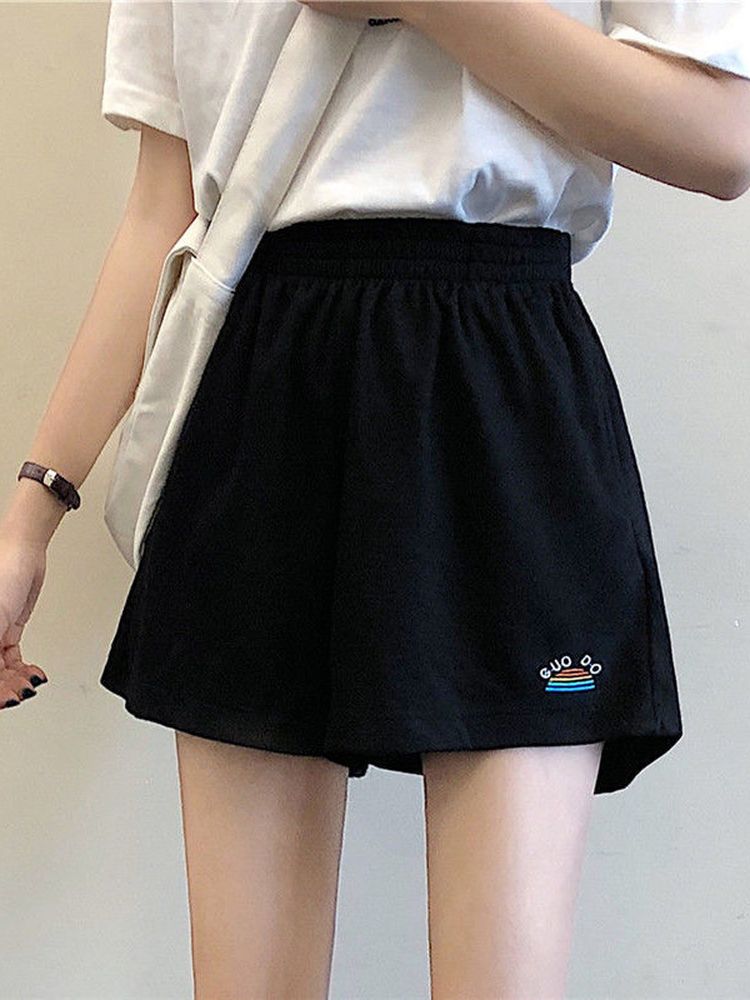 Sports Shorts for Women Loose Summer 2022 Korean Version Straight Wide-leg Pants Female Outdoor Casual Pants Athletic Shorts: Black / Xl