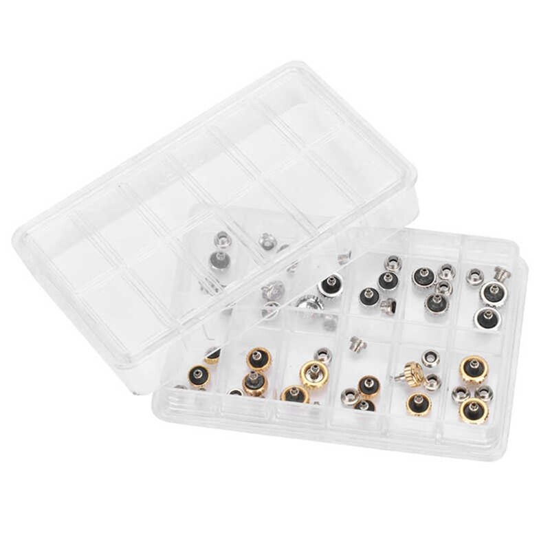 Uclio 24Pcs Copper Watch Crown Parts Watch Head With 24 Screw Replacement Parts Gold Silver Watch Repair Accessories 5.3/6/7Mm: Default Title