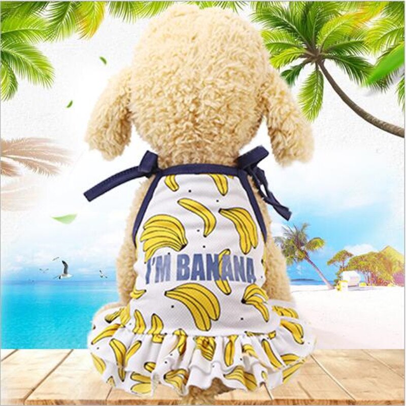 Hund sommer nederdel frisk stil gul banan sundress kæledyrsnederdel med skulderstropper søde dyreseler nederdele hund kat sommer